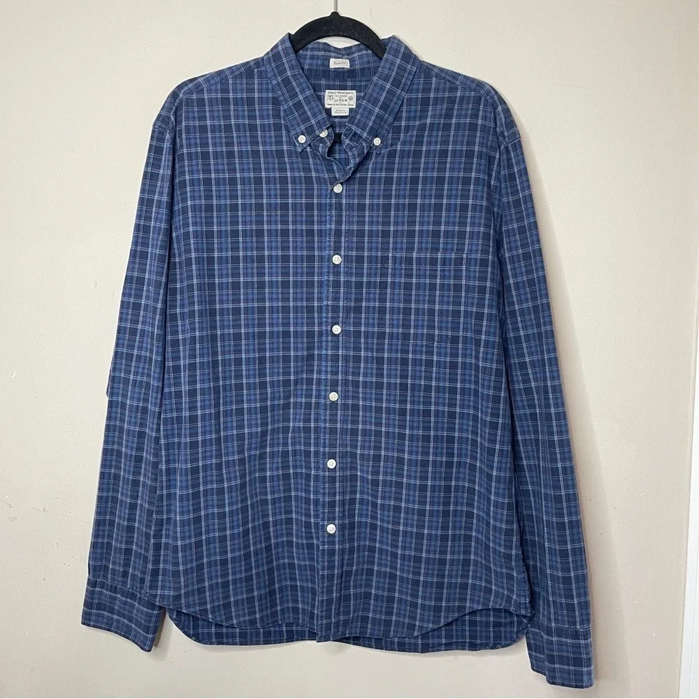 J.CREW Men's 100% Cotton Slim Fit Blue Plaid Button Down, XL‎
